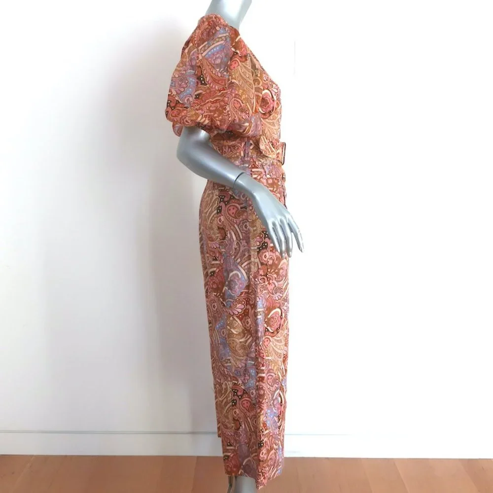 ZIMMERMANN CONCERT BELTED JUMPSUIT MULTICOLOR PAISLEY PRINT LINEN SIZE 1 - Picture 3 of 7